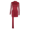 Solid Spliced Lace Up Dresses for Women O Neck Long Sleeve High Waist Temperament Slimming Dress Female