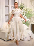 2026 Solid Elegant Spliced Ruffles Dresses For Women Off Shoulder Sling High Waist Long Dress Female Clothing Fashion