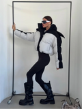 Black White Color Block Puffer Jacket Womens Zip Up Oversized Loose Fit Warm Coat Fall Winter Streetwear Daily Trendy Outerwear