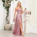 High Quality Sexy Pink Flower Embroidery Maxi Dress Straps Split Sleeveless A Line Floor Length Party Evening Gown 2025