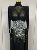 Luxury Elegant Birthday Party Prom Sparkly Diamonds Long Sleeves Mesh See-Through Maxi Abaya Women Evening Wedding Guest Gowns