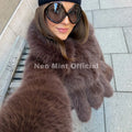 Trendy 2026 Winter Hot Chocolate Brown Peplum Fur Jacket Women Vintage Fashion Fluffy Faux Fox Fur Coat Long Outerwear