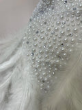 Women Luxury Rhinestones Pearls Feathers Halter Backless Short Dress Women Sexy Celebrate Birthday Dress Nightclub Stage Costume