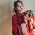 Autumn And Winter New Improved Velvet Thickened Red Cheongsam Skirt New Year Red Warm Qipao Dress Chinese Skirt two-piece Set