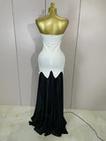 Women Elegangt Pearl Bandage Strapless TopAnd White Mesh Long Dress Two-piece Set Celebrity Evening Birthday Wedding Party Dress