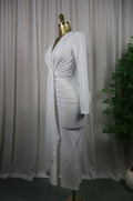 Women Long Sleeve Bowknot Deep V-neck Bodycon Midi Maxi Dress 2026 Birthday Holiday Party Trendy Long Dresses Vestidos