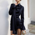 Navyblue Irregular Bodycon Dresses for Women Stand Collar Flare Sleeve High Waist Sexy Party Mini Dress Female New