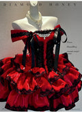 Olivegirl Sweet Lace Dress Lolita Red Cute Girl Spring High-end Women Summer Birthday Party Elegant Princess Lolita Dresses