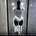Sparkly Rhinestones Women Sexy Mesh See Through Bodycon Bodysuit Bar Dancer Latin Performance Costumes Stage Wear