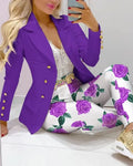Elegant INS Paisley Butterfly Blazer Suit and Pants Two 2 Piece Set  Women 2022 Autumn Winter Street Outfit Tracksuit