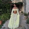 Sexy Off Shoulder Top Maxi Skirt Sets Chic Ruffled Sheer Chiffon Crop Tops High Waist Skirt 2026 New Lady Vacation Party Outfit