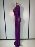 Sparkly Luxury Rhinstones Long Sleeve Elegant Party Dress Women 2025 Performance Stage Outfit Evening Birthday Prom Gown
