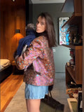 Women's Vintage Floral Print Faux Fur Patchwork Jacket Fashion Single Breasted Long Sleeved Coat Autumn Street Daily Wear 2026
