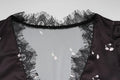 Satin Lace Patchwork Print Dress Women Black V-neck Short Sleeves High Waist Long Dresses Lady Hollow Out Daily Party Vestidos
