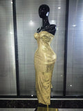 Gold Silver Shining Sequins Women Sexy Strap V-Neck Bodycon Long Dress Celebrity Red Carpet Evening Party Clothing
