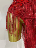 Sparkly Rhinestones Tassel Sexy See-Through Dress Women One Shoulder Latin Dance Outfits Bars Nightclub Party Stage Costume