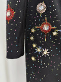 Heavy industry bead Diamonds Slim mini Dresses For Women Stand Neck long Sleeves High Waist Temperament Mini Dress Female