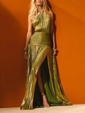 Sleeveless Backless Dress with Sash Neck Hanging Split Design Formal Gown Women's Fashion Spring Summer Autumn Winter Dress