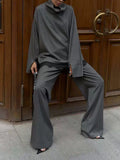 Casual Striped Women Two Piece Set Turtleneck Long Sleeve Loose Top Long Pants for Office Casual Outing Fashion New