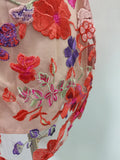 Colorblock Patchwork Flower Embroidery Dresses for Women O Neck Short Sleeve High Waist Bodycon Applique Style Dress Female