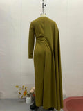 Fashion Temperament Maxi Dress for Women O Neck Spliced Shawl Long Sleeve High Waist Spliced Zip Evening Dress Female Autumn