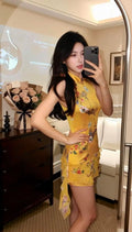 Olivegirl Chinese Style Retro Printed Cheongsam Dress Qipao Women's Clothing 2026 Summer Sexy Elegant Slim Hip Hugging Dresses