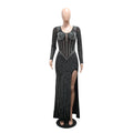 Luxury Bodycon See Through Mesh Diamonds Elegant Long Party Dress for Women Hot Drilling Sexy Wedding Evening Club Dress