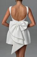 Chic Pearl Bow Short Dress for Women Backless Casual Mini Dresses White Black Pink Wedding Guest Summer Bridesmaid Robe Birthday