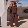 Detachable Lace Trim Vest Wide Leg Pant Set Sleeveless Crew Neck  2026 Autumn City Leisure Lady Women Elegant Minimal  Outfit