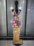 Black Khaki Women Sexy Halter Backless 3D Flowers Bodycon Long Maxi Dress Celebrate Evening Party Performance Costumes Wear