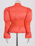 Patchwork Zipper Parkas For Women Stand Collar Long Sleeve Minimalist Tunic Winter Coat Female Fashion Clothing New