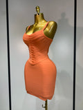 Women Sexy Backless Pink Orange Bodycon Mini Bandage Dress Simple Elegant Evening Party Luxury Birthday Nightclub Prom Dress