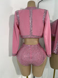 Women's Rhinestones Top Shorts Sets Nightclub Show Three Pieces Outfit Nightclub Performance Singer Dance Costume Stage Wear