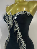 Sexy Strapless Diamond Chain Black Backless Bodycon Bandage Mini Dress Women Elegant Prom Gown Club Evening Party Birthday Dress