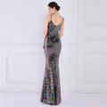 Women Spaghetti Strap Party Maxi Dress Sexy V Neck Evening Green Sequin Dress Elegant Long Prom Dress Vestido Longo