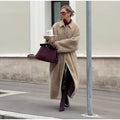Camel Lapel Collar Coat Women Maxi Brushed Fuzzy Wool Self Tie Belt Waist Cinched Jacket Oversized Chic Autumn Winter Outerwear