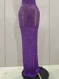Luxury Sparkly Crystal Diamond Mesh See Through Maxi Long Dress Women Elegant Party Costume Singer Sexy Stage Performance Outfit