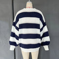 Fashion Striped Sweater Cardigan With Scarf Female Loose Thin Hollow Knitted Top Lantern Sleeve Contrast Color Retro Top