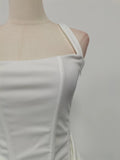 Sexy Solid Color Mini Dress for Women Round Neck Sleeveless High Waist Spliced Folds Bodycon Party Dresses Female