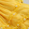 Fashion Yellow Pearl Bead Irregular Draped Dress Women Elegant Strapless High Waist Vestido Summer Lady Club Gowns