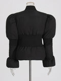Patchwork Zipper Parkas For Women Stand Collar Long Sleeve Minimalist Tunic Winter Coat Female Fashion Clothing New