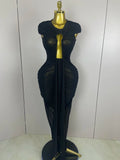 Sexy Sleeveless O-Neck Bodycon Mesh Long Dress 2025 Women Hollow Out Celebrate Fashion Show Celebrity Evening Party Club Dress