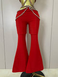 Luxury Rhinestone Red Sexy Cut Out Two Piece Pants Bandage Set 2026 Women Celebrity Designer Fashion Women's Set Stage Outfit