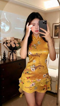 Olivegirl Chinese Style Retro Printed Cheongsam Dress Qipao Women's Clothing 2026 Summer Sexy Elegant Slim Hip Hugging Dresses