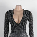 Sparkle Black Rhinestone Long Pants Jumpsuits Womens Autumn Long Sleeve Crystal Rompers Nightclub Outfits Clubwear