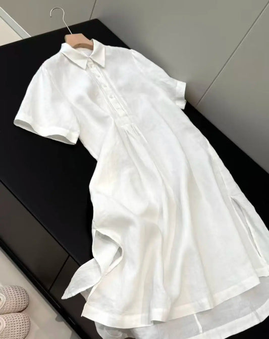 Original: 100% Linen, High-quality, Summer New Women's Clothing Series Short-sleeved Linen Blouse-style Dress