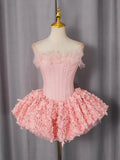 Sexy 3D Floral Mini Dress for Women Sweetheart Neck Sleeveless Fish Bone Tunic Birthday Party Flirty Skirt Female Clothing