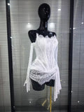Red White Women Sexy Strapless Lace Bodycon Mini Dress With Gloves Celebrate Nightclub Party Birthday Photoshoot Wear