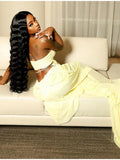 Sexy Yellow Chiffon Halter Maxi Dress Lady Chic Hollow Out Backless Lace Up Sleeveless See Through Robe Female Spring Party Wear