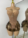 Sexy Diamond Feather Shining Mini Dress Strapless For Women Luxury Birthday Celebrity Evening Gown Performance Wear